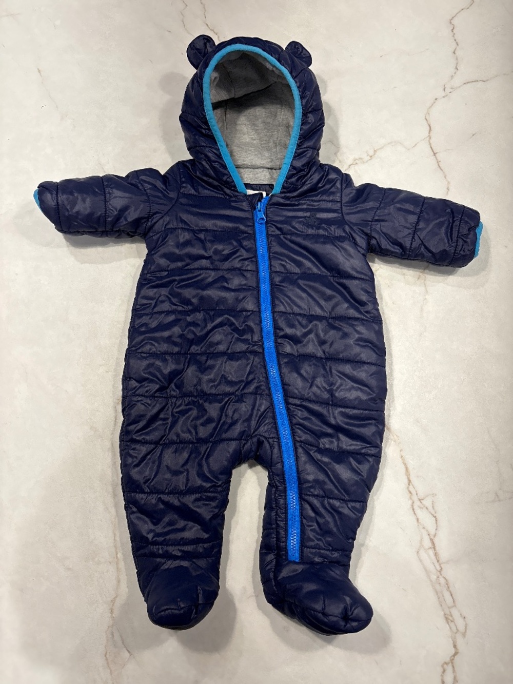 Baby gap navy blue snow suit size 0-3 Insulated with comfy heather grey cotton